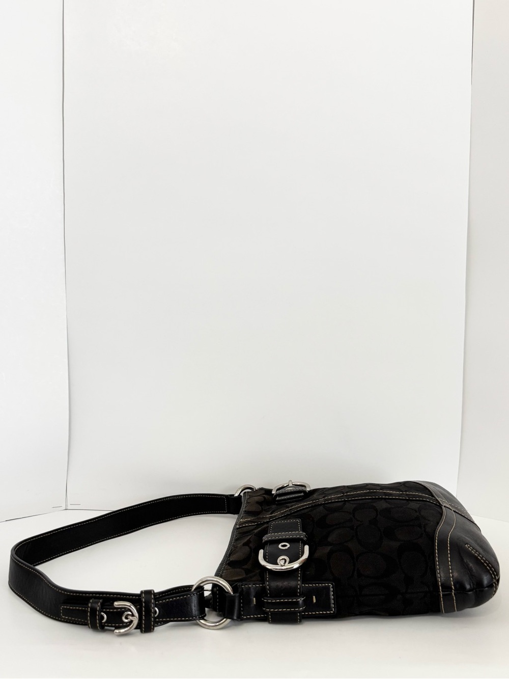 Vintage Coach Soho Signature Slim Jacquard Duffle Hobo Shoulder Bag Black #3577 - Picture 7 of 16
